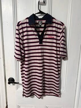 Titleist FootJoy Men's White Navy Pink Striped Golf Polo S